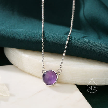 Sterling Silver Genuine Purple Amethyst Dainty Coin Pendant Necklace - Delicate Purple Amethyst Stone Coin Necklace, February Birthstone