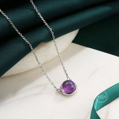 Sterling Silver Genuine Purple Amethyst Dainty Coin Pendant Necklace - Delicate Purple Amethyst Stone Coin Necklace, February Birthstone