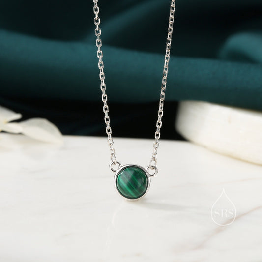 Sterling Silver Genuine Malachite Dainty Coin Pendant Necklace - Delicate 6mm Malachite Stone Coin Necklace