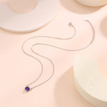 Sterling Silver Genuine Purple Amethyst Dainty Coin Pendant Necklace - Delicate Purple Amethyst Stone Coin Necklace, February Birthstone