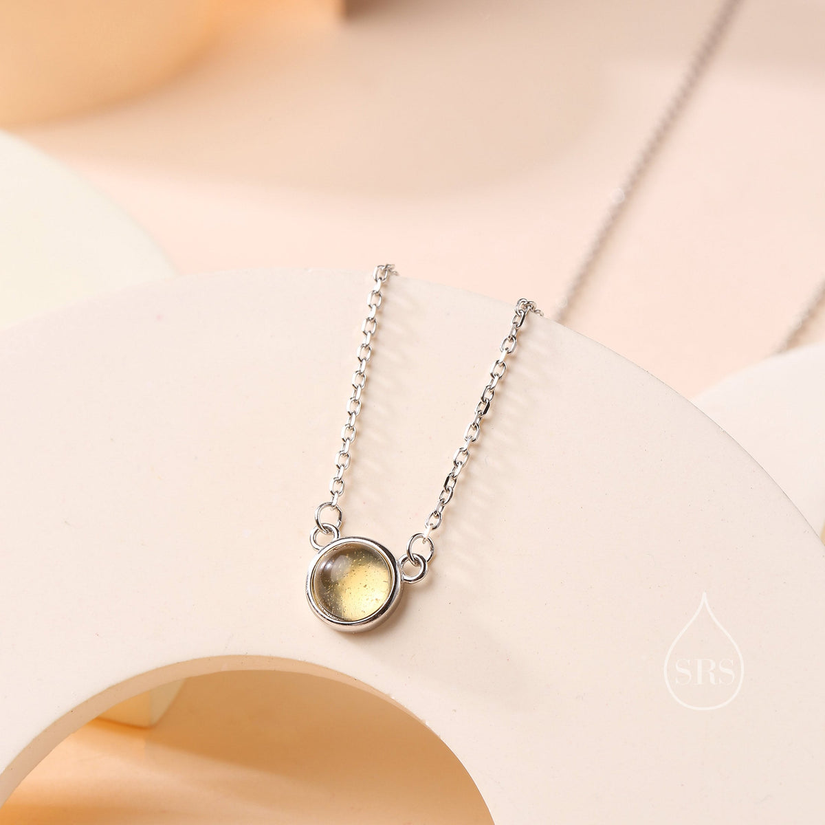 Sterling Silver Genuine Citrine Dainty Coin Pendant Necklace - Delicate Citrine Crystal Coin Necklace, November Birthstone
