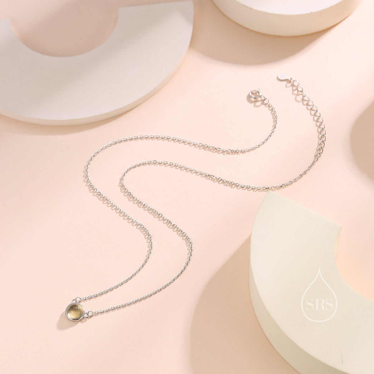 Sterling Silver Genuine Citrine Dainty Coin Pendant Necklace - Delicate Citrine Crystal Coin Necklace, November Birthstone