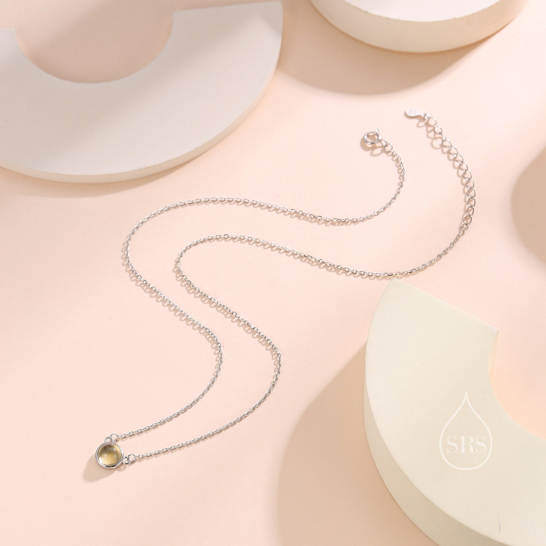 Sterling Silver Genuine Citrine Dainty Coin Pendant Necklace - Delicate Citrine Crystal Coin Necklace, November Birthstone