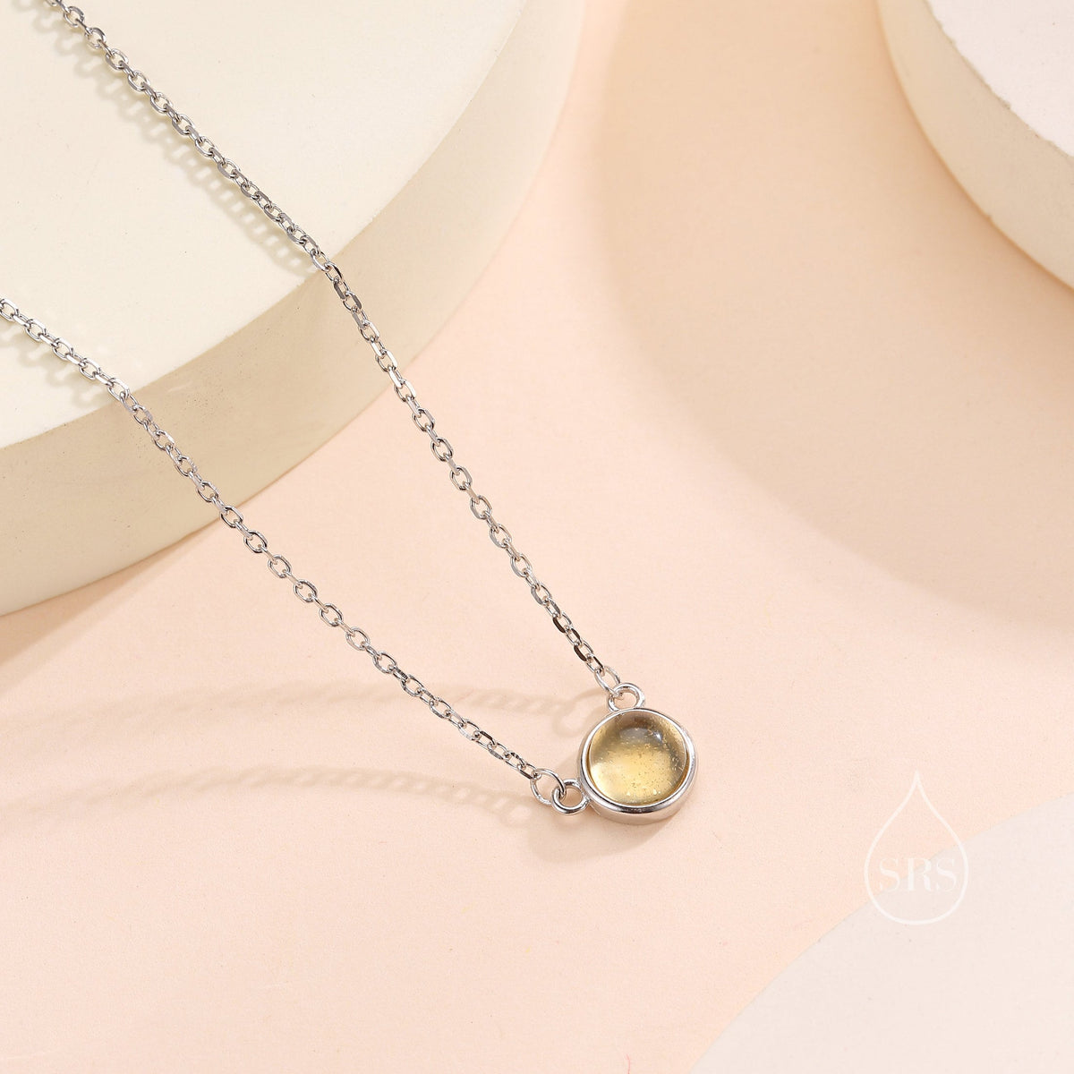 Sterling Silver Genuine Citrine Dainty Coin Pendant Necklace - Delicate Citrine Crystal Coin Necklace, November Birthstone