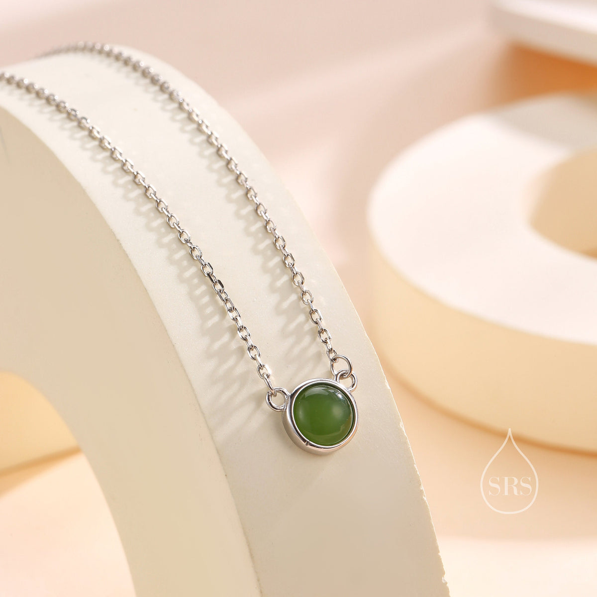 Sterling Silver Genuine Jasper Jade Dainty Coin Pendant Necklace - Delicate 8mm Jade Stone Coin Necklace