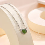 Sterling Silver Genuine Jasper Jade Dainty Coin Pendant Necklace - Delicate 8mm Jade Stone Coin Necklace