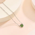 Sterling Silver Genuine Jasper Jade Dainty Coin Pendant Necklace - Delicate 8mm Jade Stone Coin Necklace
