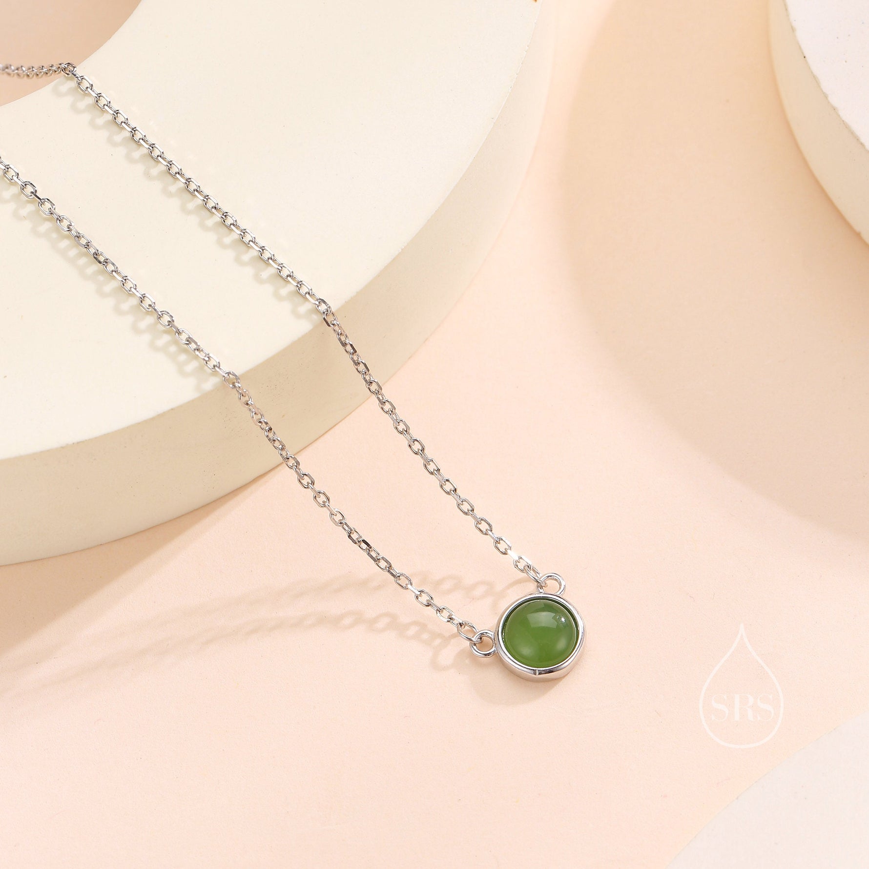 Sterling Silver Genuine Jasper Jade Dainty Coin Pendant Necklace - Delicate 8mm Jade Stone Coin Necklace