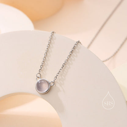 Sterling Silver Rose Quartz Dainty Coin Pendant Necklace - Delicate 8mm Rose Quartz Coin Necklace