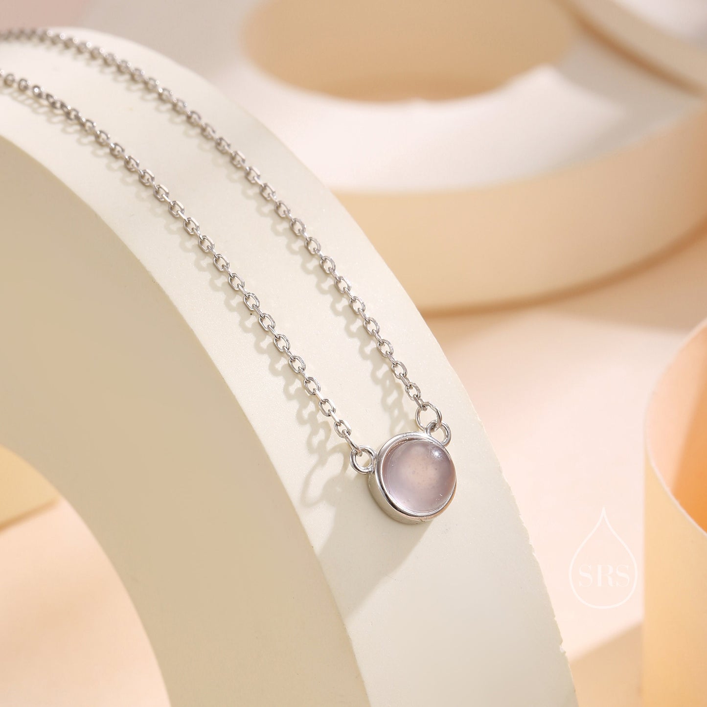 Sterling Silver Rose Quartz Dainty Coin Pendant Necklace - Delicate 8mm Rose Quartz Coin Necklace