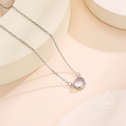 Sterling Silver Rose Quartz Dainty Coin Pendant Necklace - Delicate 8mm Rose Quartz Coin Necklace