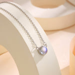 Sterling Silver Moonstone Dainty Coin Pendant Necklace - Delicate Lab Moonstone Coin Necklace