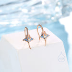 Sterling Silver Manta Ray Fish Drop Hook Earrings with Blue CZ, Stingray Dangle Hoop Earrings, Dainty Fish Dangle Earrings