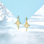 Sterling Silver Manta Ray Fish Drop Hook Earrings with CZ, Stingray Dangle Hoop Earrings, Dainty Zircon Fish Dangle Earrings