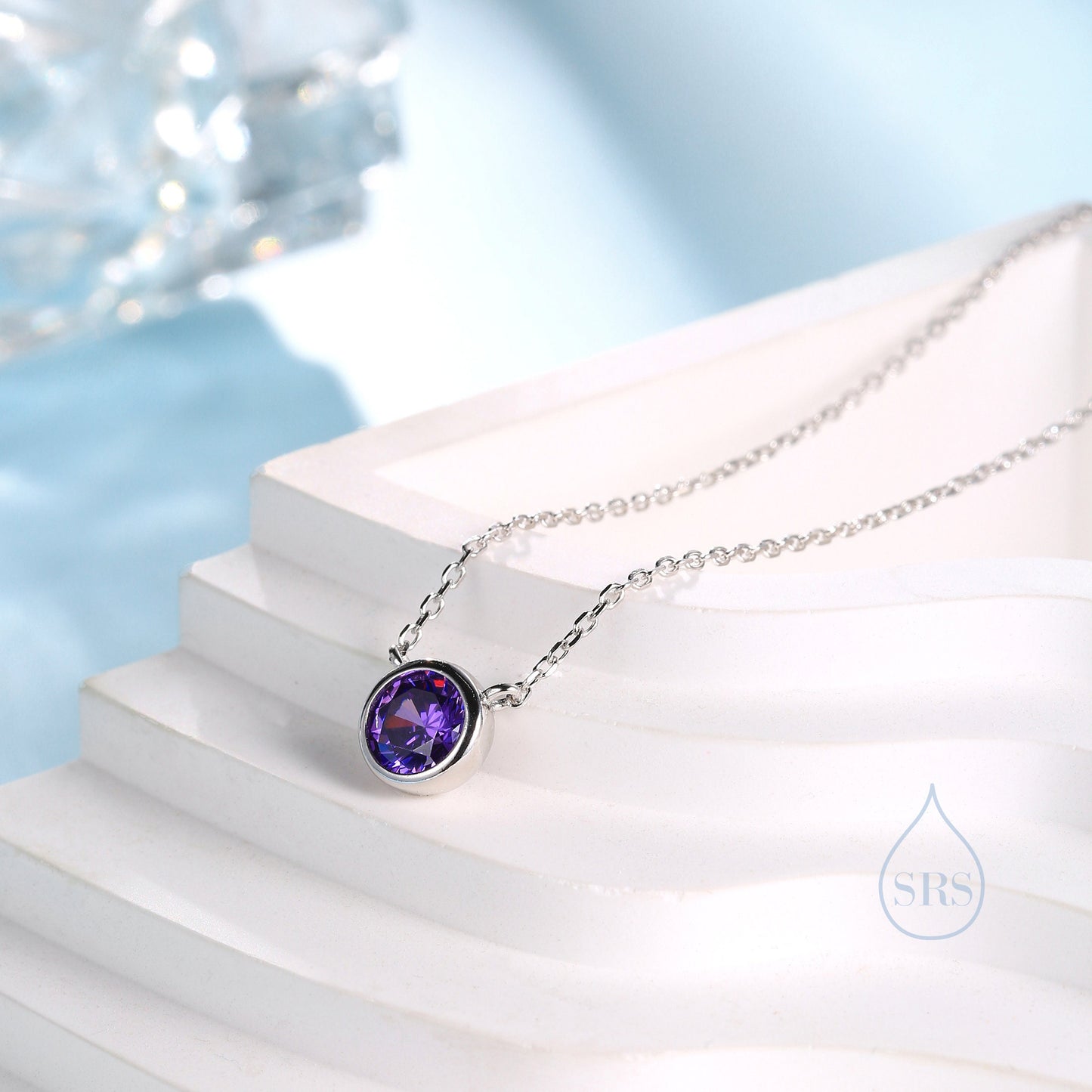 Dark Purple CZ Pendant Necklace  in Sterling Silver, Silver or Gold, Amethyst Purple Bubble Necklace