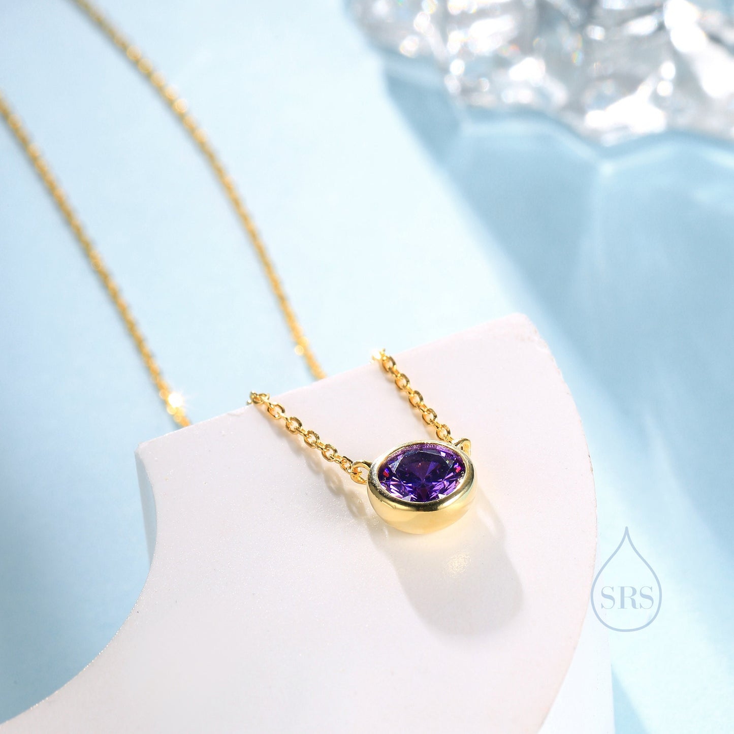 Dark Purple CZ Pendant Necklace  in Sterling Silver, Silver or Gold, Amethyst Purple Bubble Necklace
