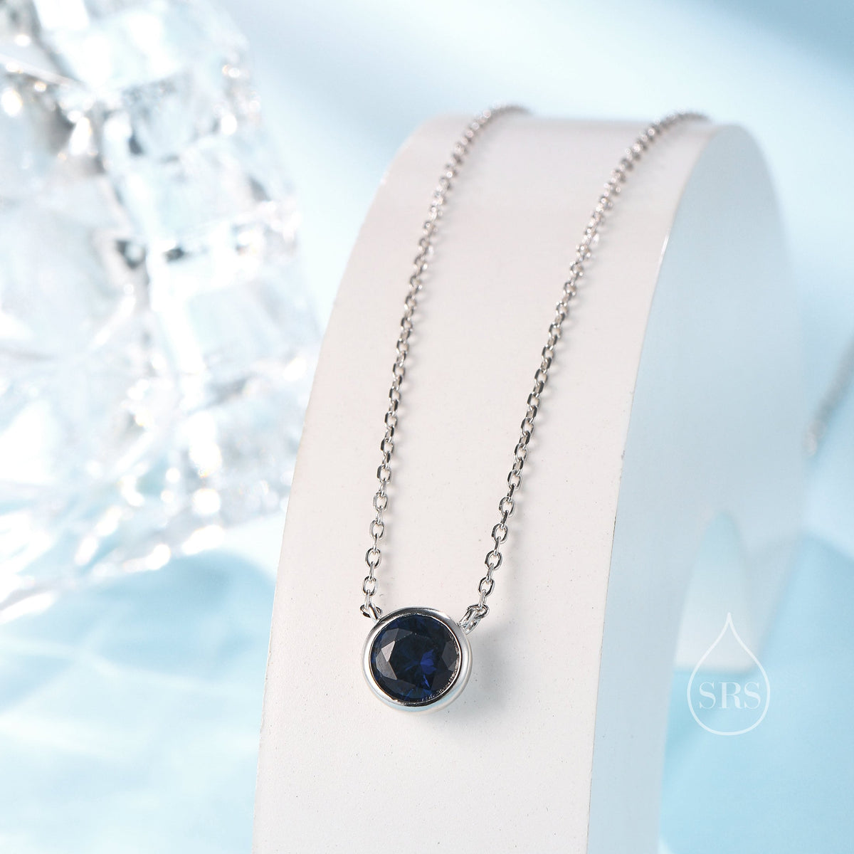 Sapphire Blue CZ Pendant Necklace in Sterling Silver, Silver or Gold, Sapphire Blue Bubble Necklace