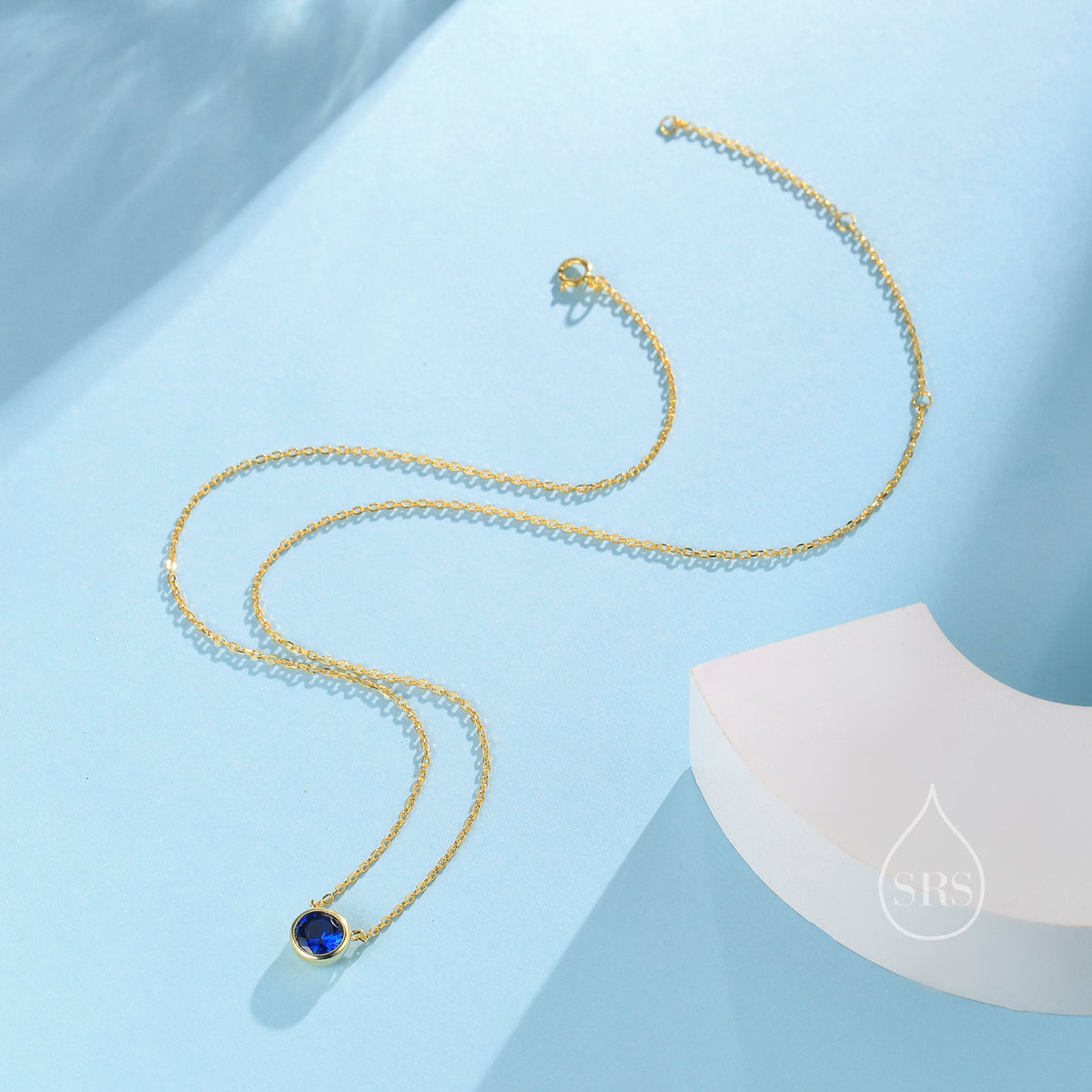 Sapphire Blue CZ Pendant Necklace in Sterling Silver, Silver or Gold, Sapphire Blue Bubble Necklace