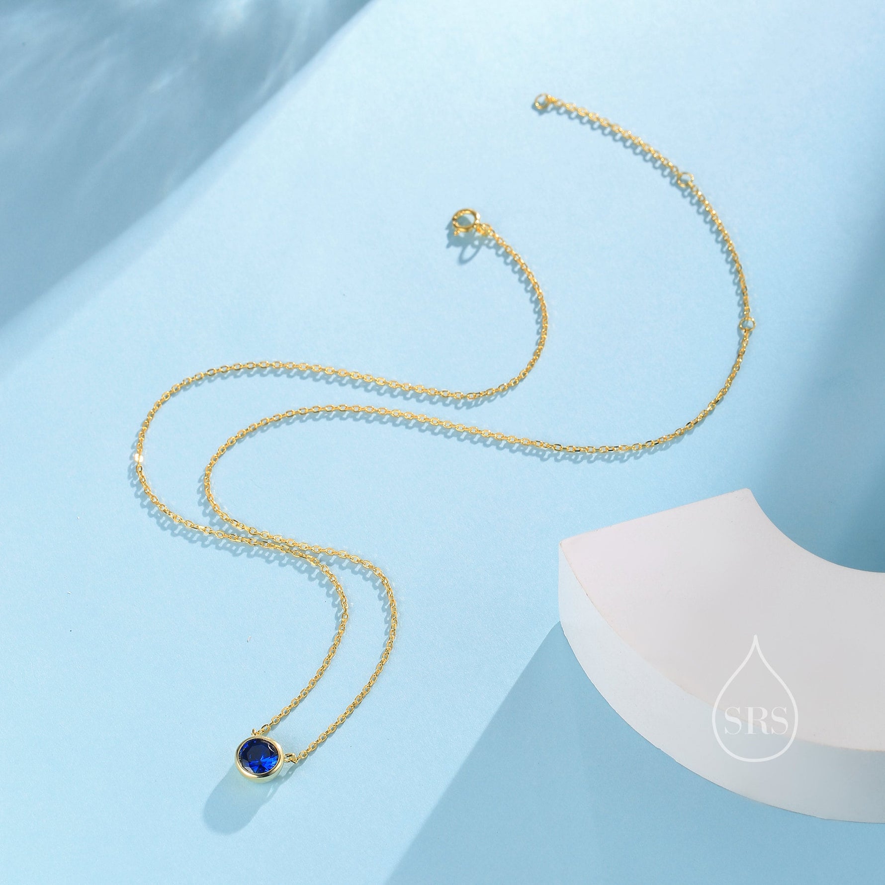 Sapphire Blue CZ Pendant Necklace in Sterling Silver, Silver or Gold, Sapphire Blue Bubble Necklace