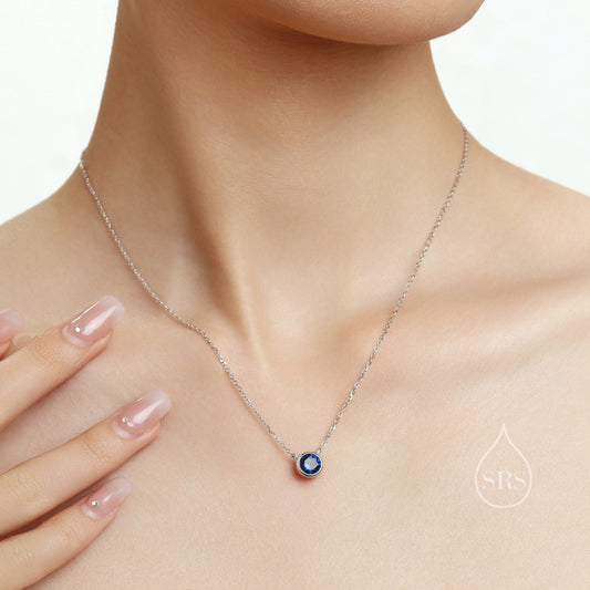 Sapphire Blue CZ Pendant Necklace  in Sterling Silver, Silver or Gold, Sapphire Blue Bubble Necklace