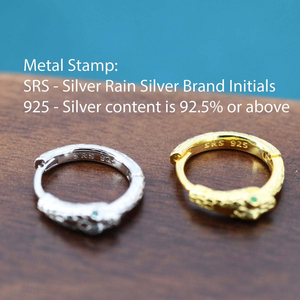 Snake Huggie Hoop in Sterling Silver, Silver or Gold, 10mm Inner Diameter, Ouroboros Hoop Earrings, Serpent Earrings