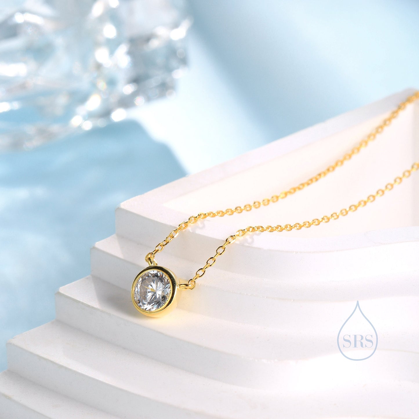 Minimalist CZ Bubble Pendant Necklace in Sterling Silver, Silver or Gold or Rose Gold, 1 Ct Zircon Bubble Necklace