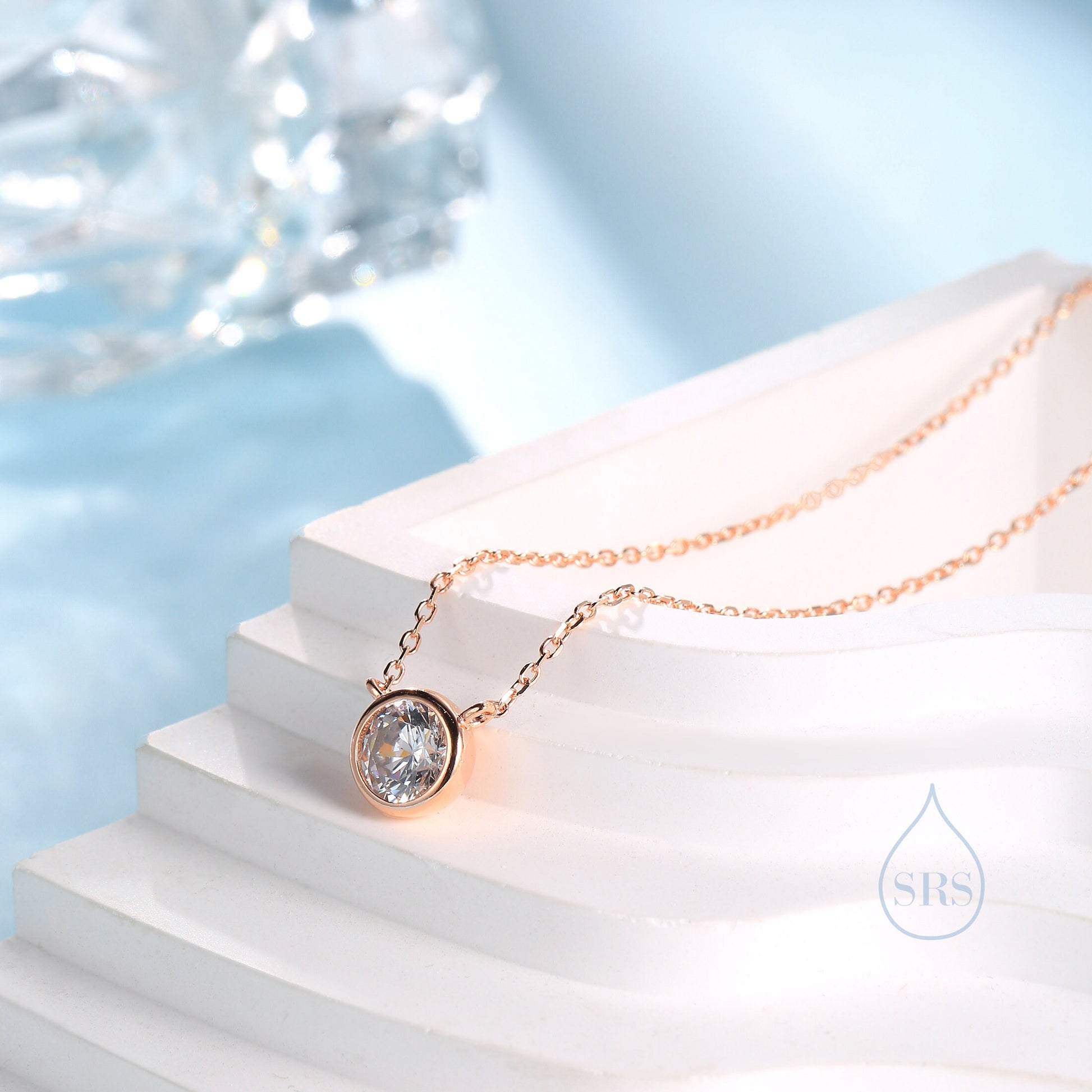 Minimalist CZ Bubble Pendant Necklace in Sterling Silver, Silver or Gold or Rose Gold, 1 Ct Zircon Bubble Necklace