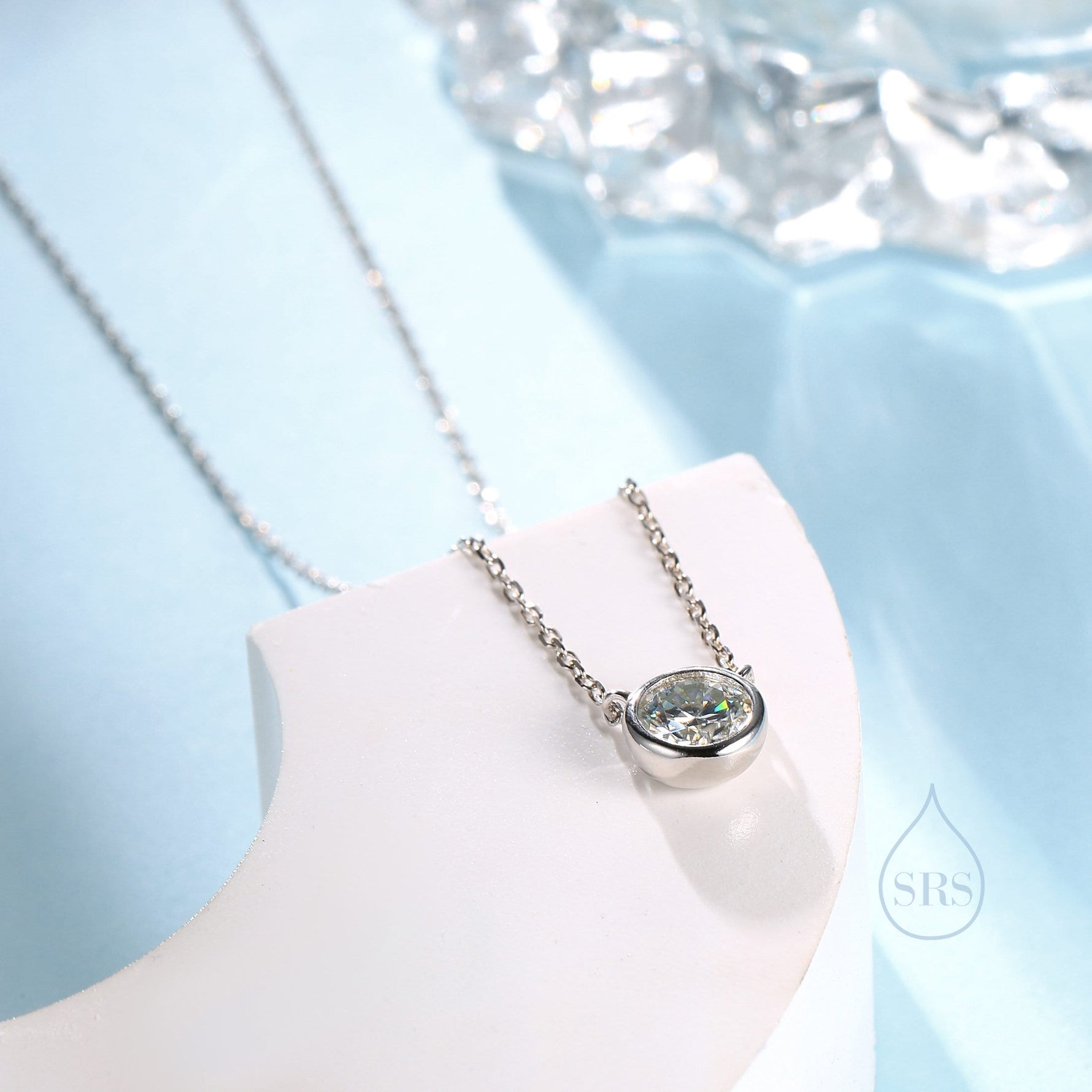 Minimalist CZ Bubble Pendant Necklace in Sterling Silver, Silver or Gold or Rose Gold, 1 Ct Zircon Bubble Necklace