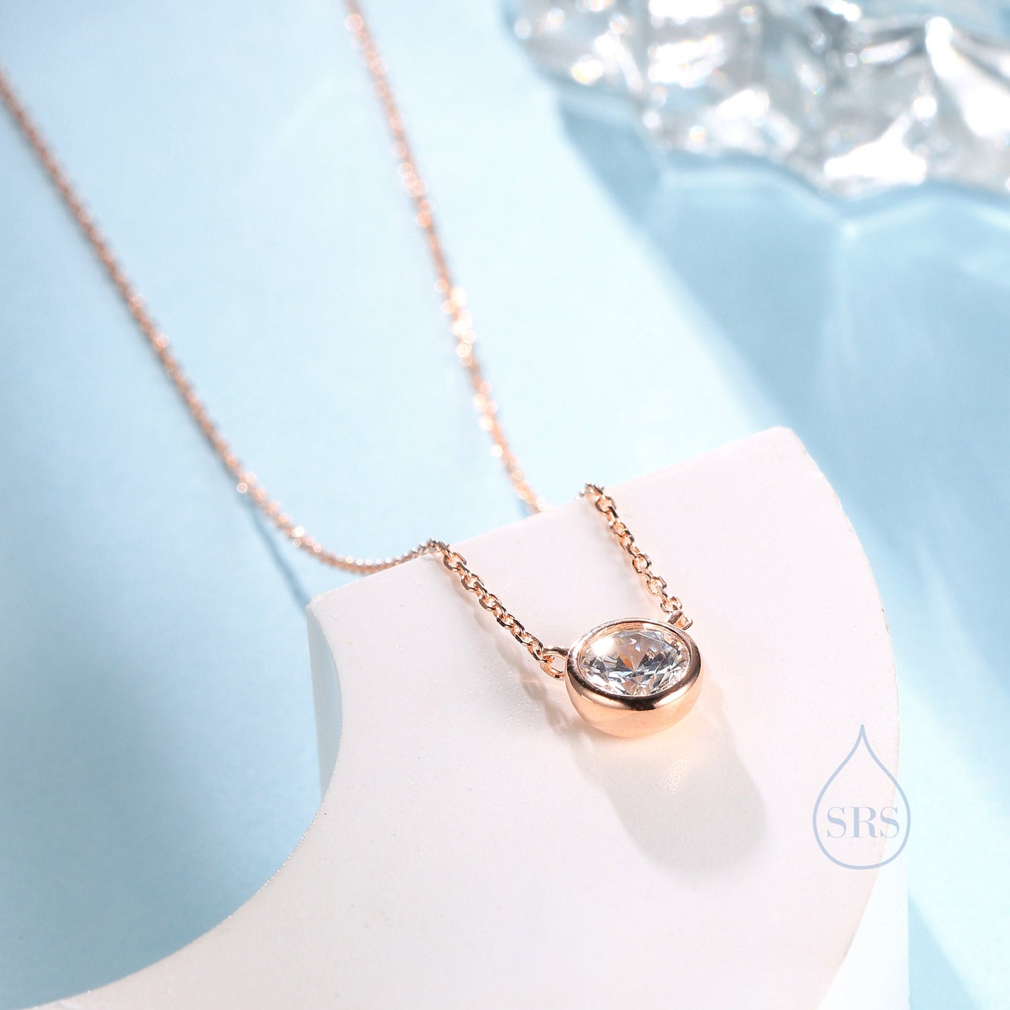 Minimalist CZ Bubble Pendant Necklace in Sterling Silver, Silver or Gold or Rose Gold, 1 Ct Zircon Bubble Necklace