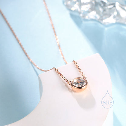 Minimalist CZ Bubble Pendant Necklace in Sterling Silver, Silver or Gold or Rose Gold, 1 Ct Zircon Bubble Necklace