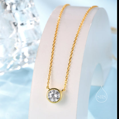 Minimalist CZ Bubble Pendant Necklace in Sterling Silver, Silver or Gold or Rose Gold, 1 Ct Zircon Bubble Necklace