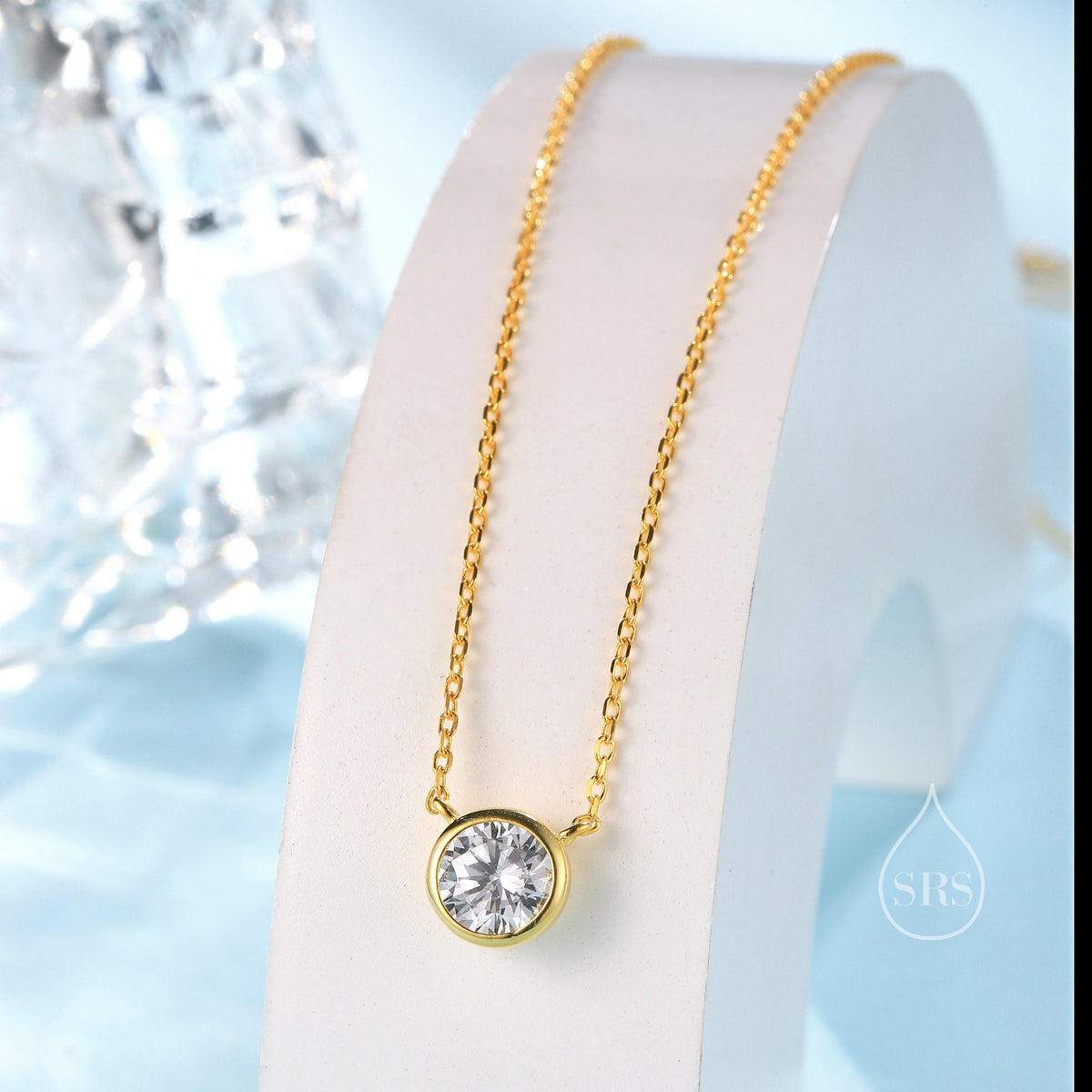 Minimalist CZ Bubble Pendant Necklace in Sterling Silver, Silver or Gold or Rose Gold, 1 Ct Zircon Bubble Necklace