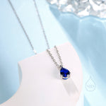 Sapphire Blue Droplet CZ Pendant Necklace in Sterling Silver, Silver or Gold, Sapphire Blue Pear Cut CZ Necklace, September Birthstone