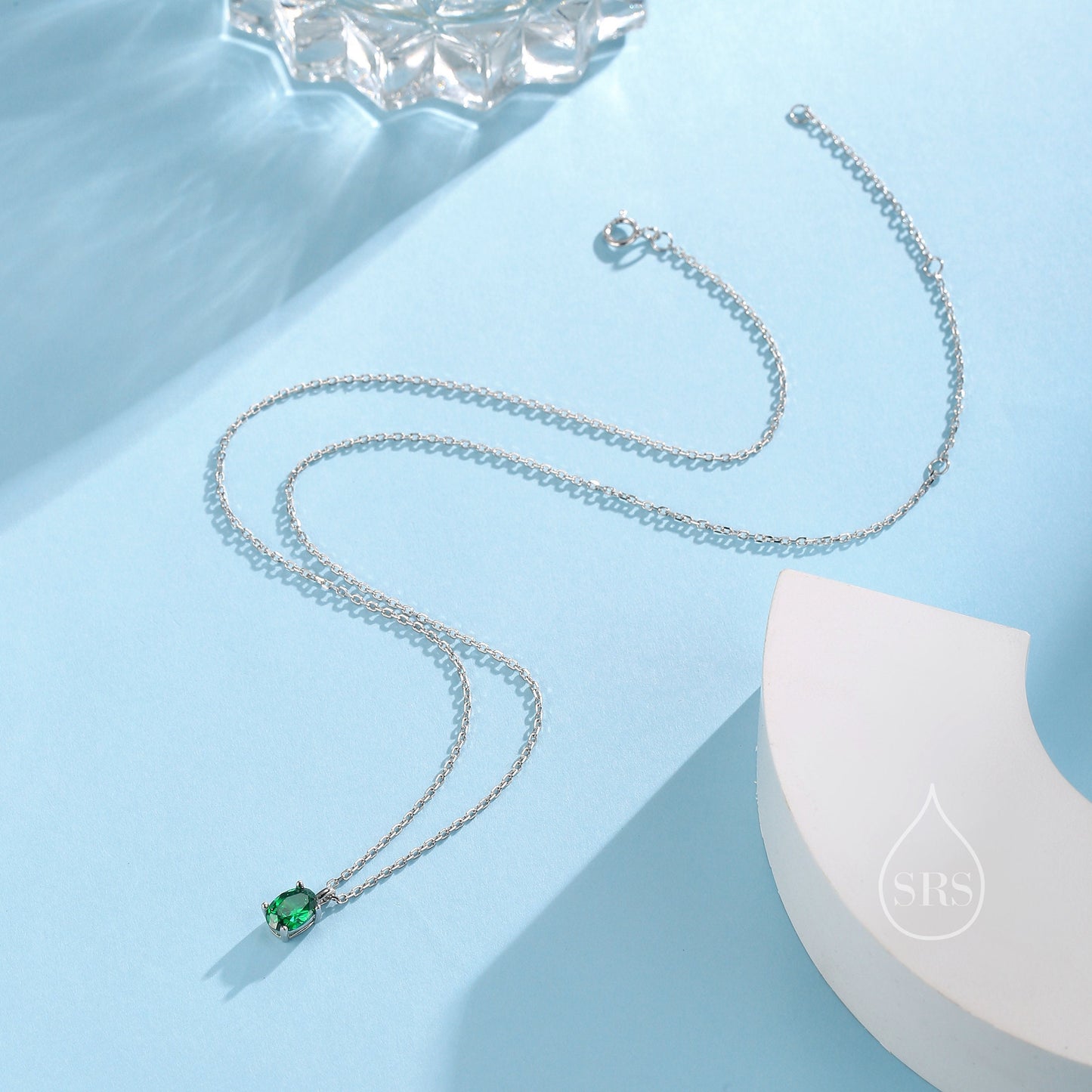 Emerald Green Oval CZ Pendant Necklace in Sterling Silver, Silver or Gold, Oval Cut CZ Necklace, May Birthstone