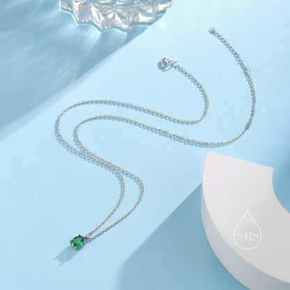 Emerald Green Oval CZ Pendant Necklace in Sterling Silver, Silver or Gold, Oval Cut CZ Necklace, May Birthstone