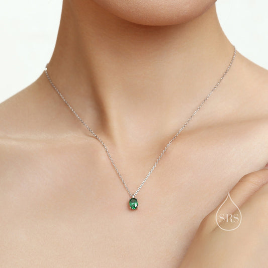Emerald Green Oval CZ Pendant Necklace in Sterling Silver, Silver or Gold, Oval Cut CZ Necklace, May Birthstone