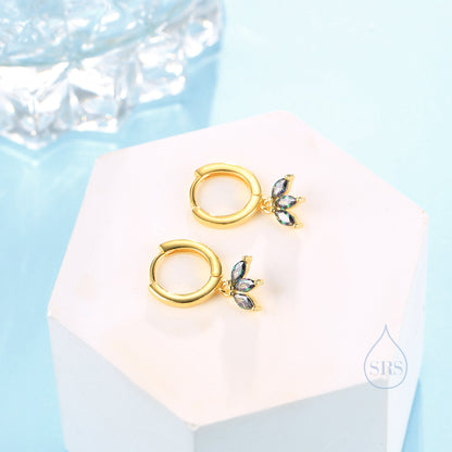 Mystic Black CZ Marquise Crown Huggie Hoop Earrings in Sterling Silver, Silver or Gold, Geometric Hoop Earrings, Mystic Topaz