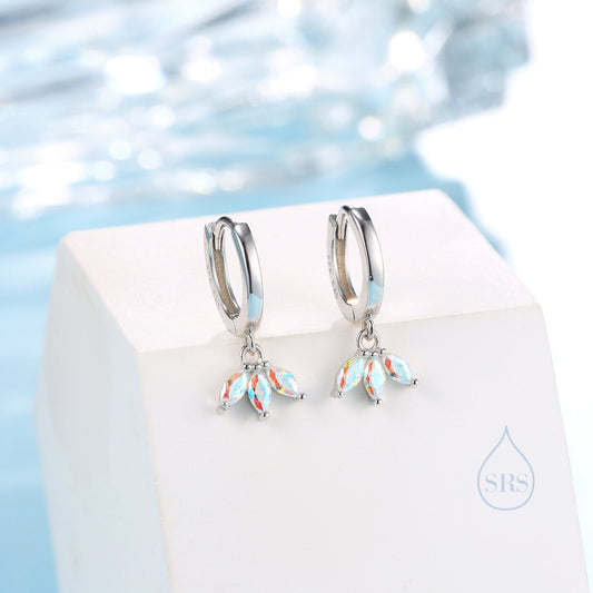 Aurora AB CZ Marquise Crown Huggie Hoop Earrings in Sterling Silver, Silver or Gold, Geometric Hoop Earrings, Colour Changing