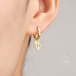 Zodiac Huggie Hoop Earrings Sterling Silver, Silver or Gold or Rose Gold, Horoscope Hoop Earrings, Zodiac Earrings