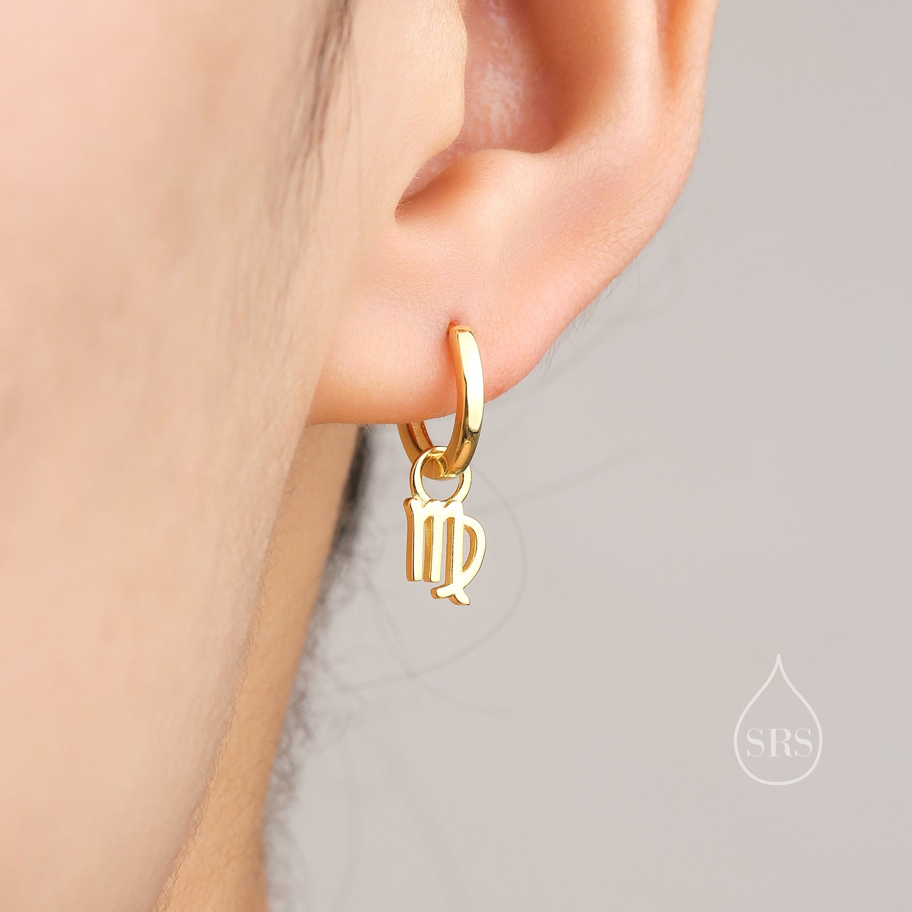 Zodiac Huggie Hoop Earrings Sterling Silver, Silver or Gold or Rose Gold, Horoscope Hoop Earrings, Zodiac Earrings