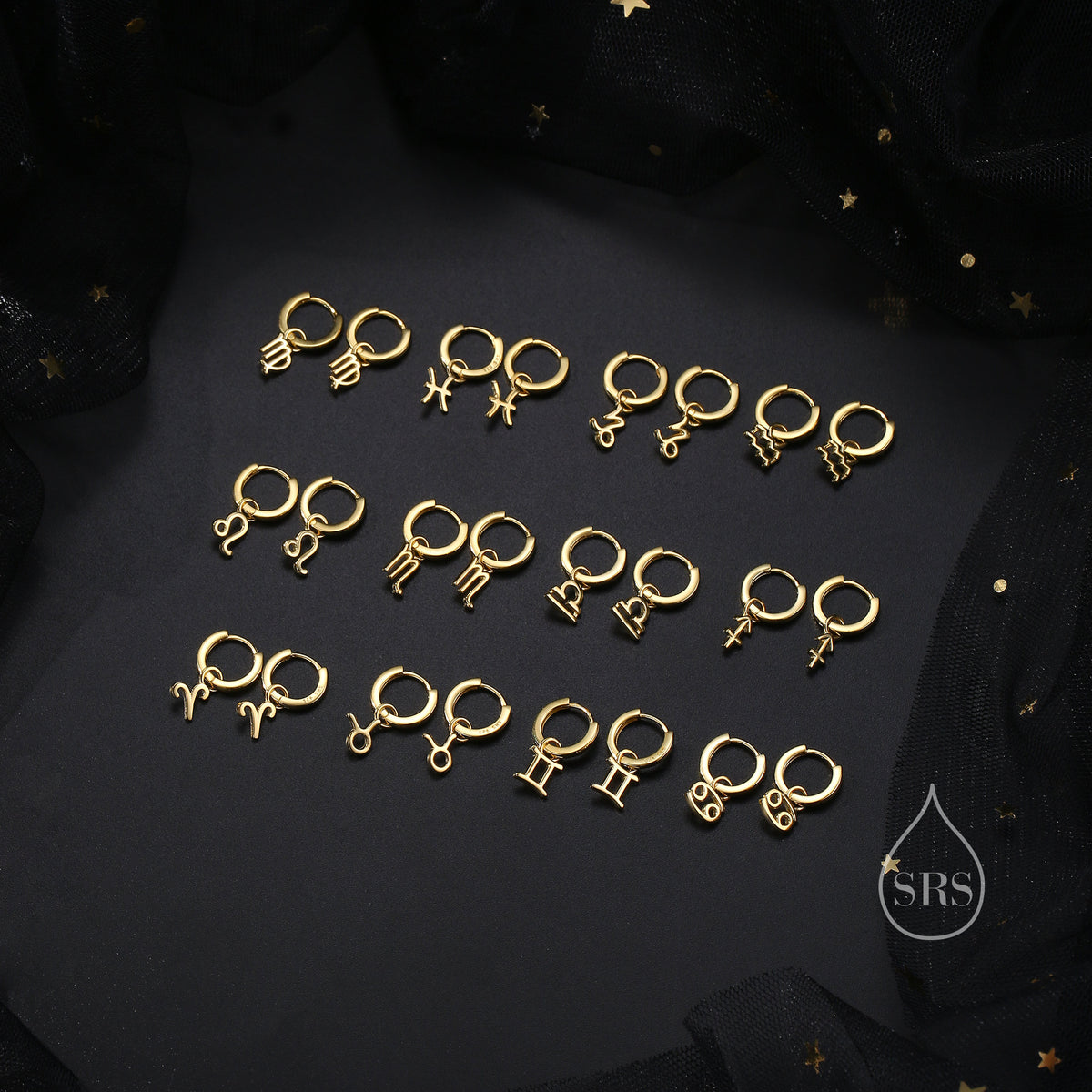 Zodiac Huggie Hoop Earrings Sterling Silver, Silver or Gold or Rose Gold, Horoscope Hoop Earrings, Zodiac Earrings