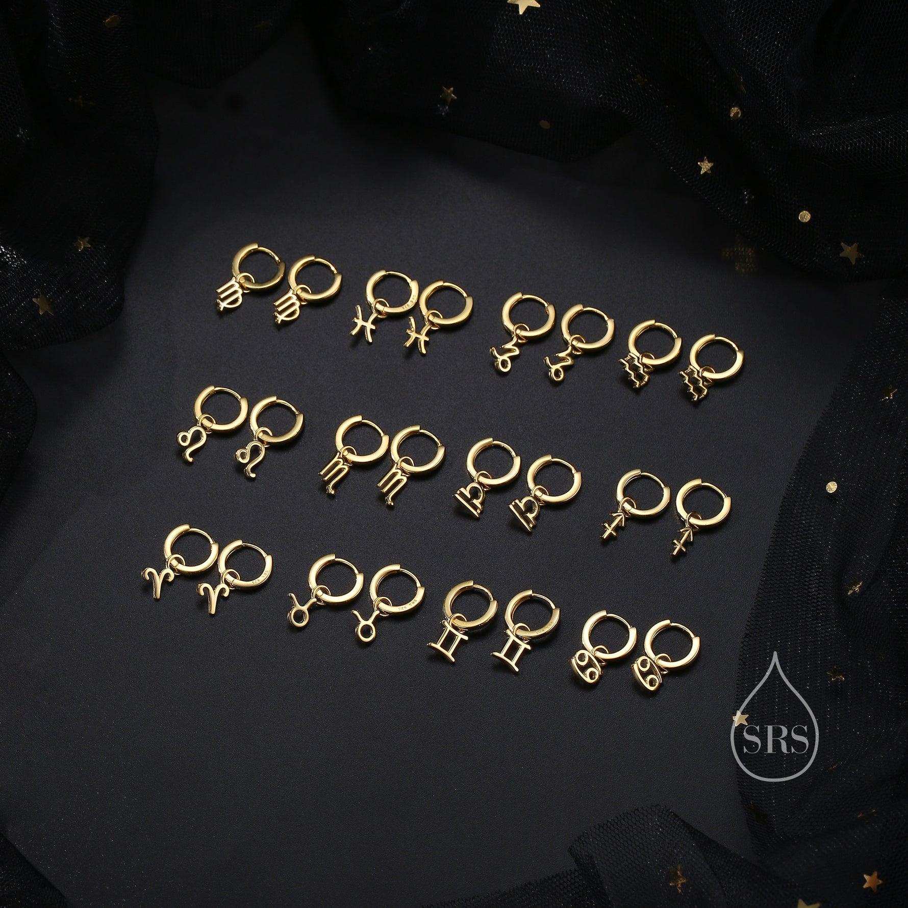 Zodiac Huggie Hoop Earrings Sterling Silver, Silver or Gold or Rose Gold, Horoscope Hoop Earrings, Zodiac Earrings
