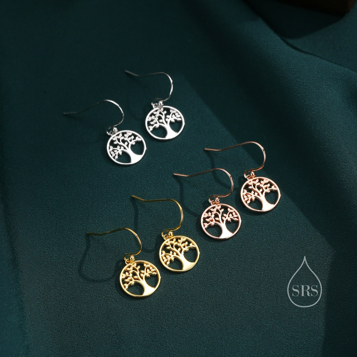 Tree Drop Hook Earrings in Sterling Silver, Silver or Gold or Rose Gold, Sterling Silver Tree of Life Earrings
