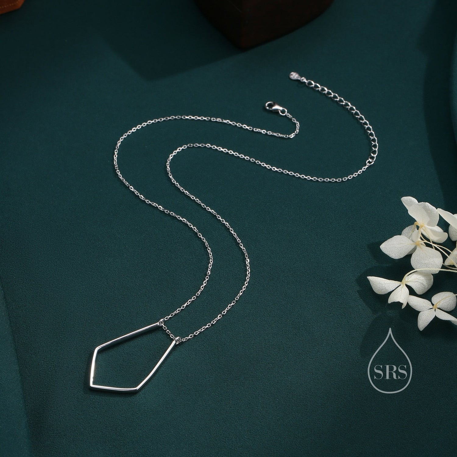 UK Only – Rhombus Pentagon Ring Holder Necklace in Sterling Silver, Gold or Rose Gold,50cm