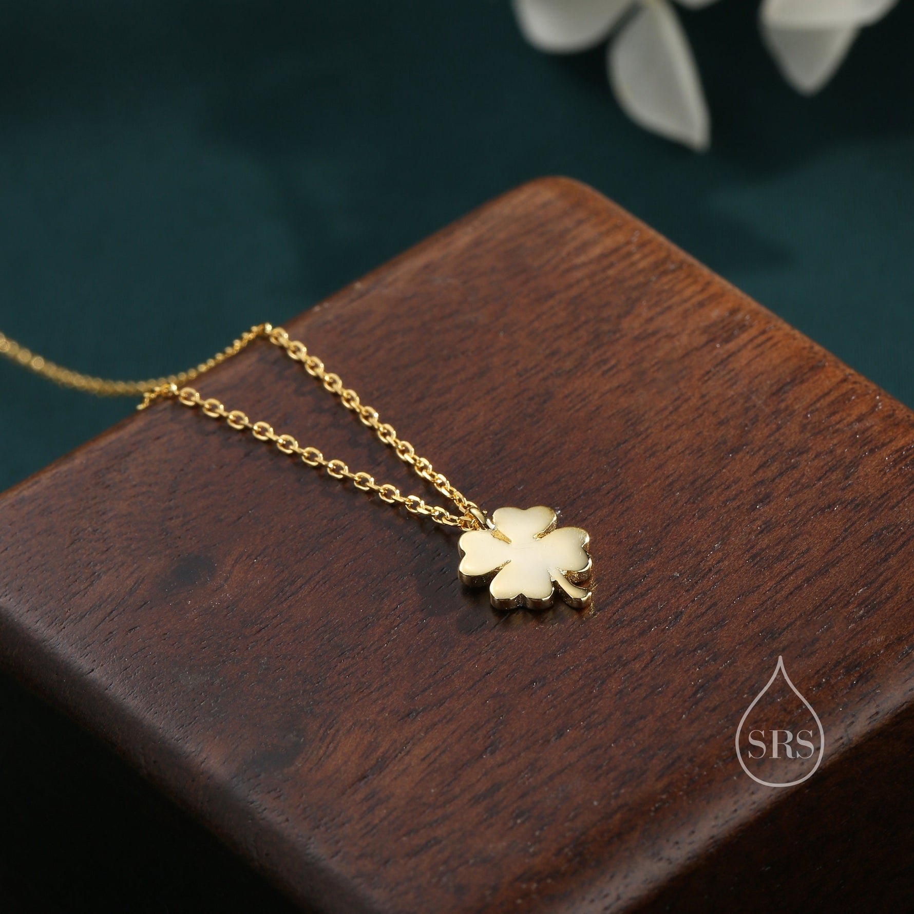 Tiny Four Leaf Clover Pendant Necklace in Sterling Silver, Silver or Gold, Irish Jewellery
