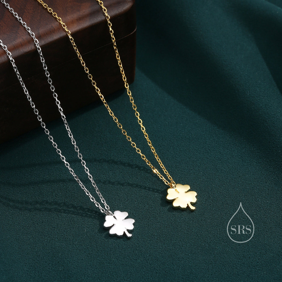 Tiny Four Leaf Clover Pendant Necklace in Sterling Silver, Silver or Gold, Irish Jewellery