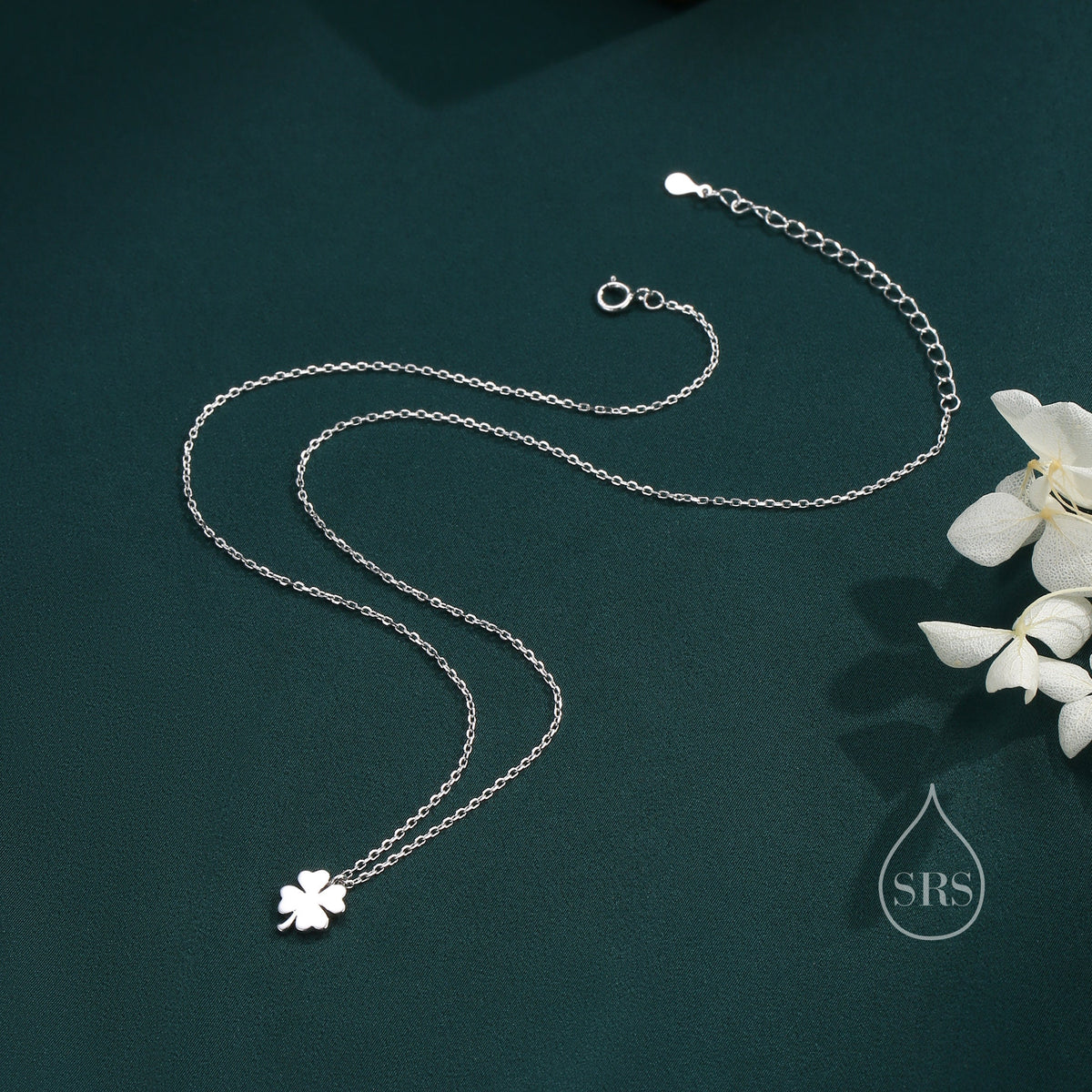 Tiny Four Leaf Clover Pendant Necklace in Sterling Silver, Silver or Gold, Irish Jewellery