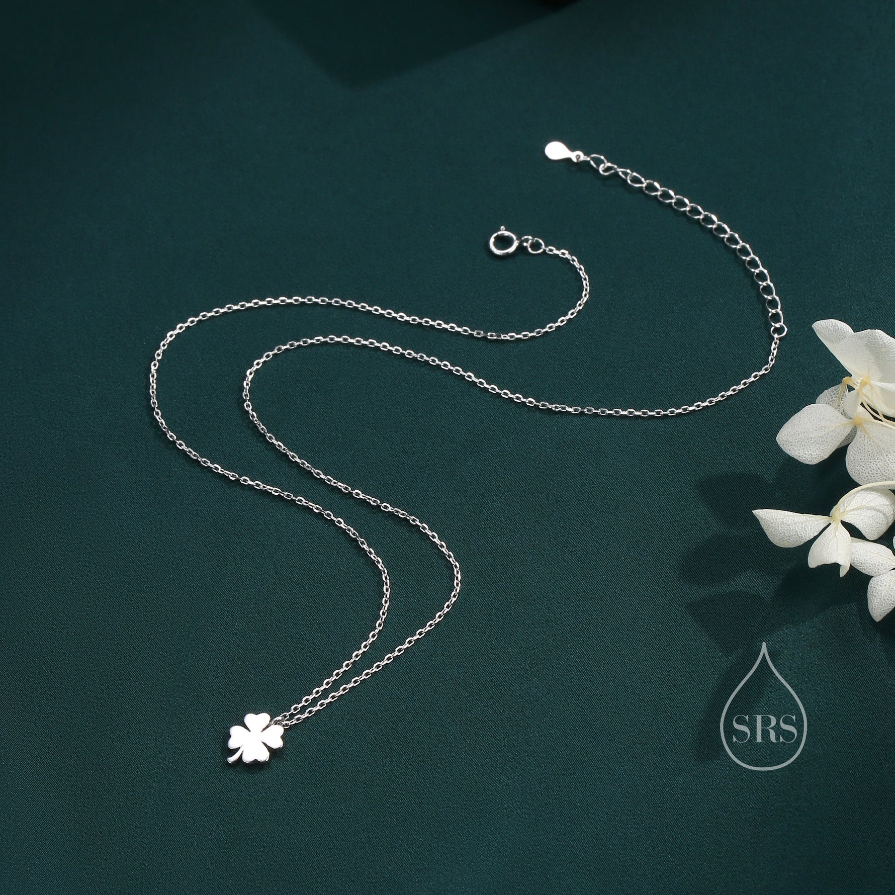 Tiny Four Leaf Clover Pendant Necklace in Sterling Silver, Silver or Gold, Irish Jewellery