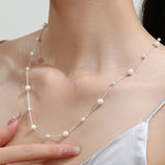 Mother of Pearl Two Way Necklace in Sterling Silver, Silver or Gold , Adjustable Length, Lariat Necklace, Satellite Beaded
