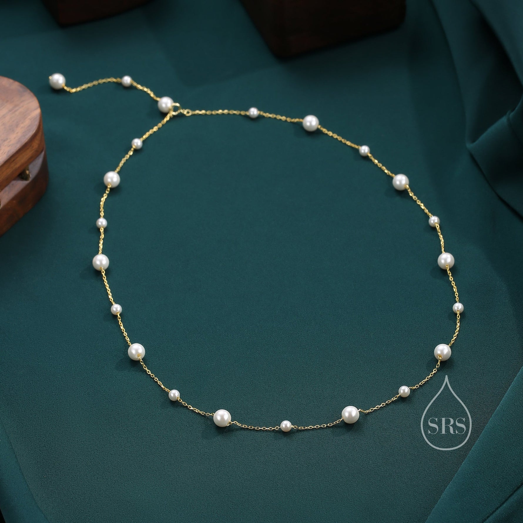 Mother of Pearl Two Way Necklace in Sterling Silver, Silver or Gold , Adjustable Length, Lariat Necklace, Satellite Beaded